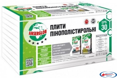 Плити пінополіст. Anserglob EPS-30 (9кг/м3) 1м х 1м 100мм (уп. 6 шт)