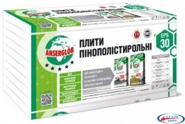 Плити пінополіст. Anserglob EPS-30 (9кг/м3)1м х0,5м 50 мм (уп12шт)